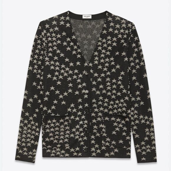 Saint Laurent Other - YSL Saint Laurent Oversized V-Neck Cardigan BLACK AND SILVER STAR JACQUARD $1490